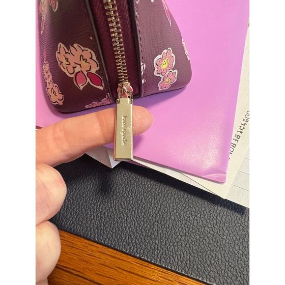 Kate Spade Tinsel Cosmetic Makeup Case Deep Berry  Frosted Floral - Picture 5 of 7